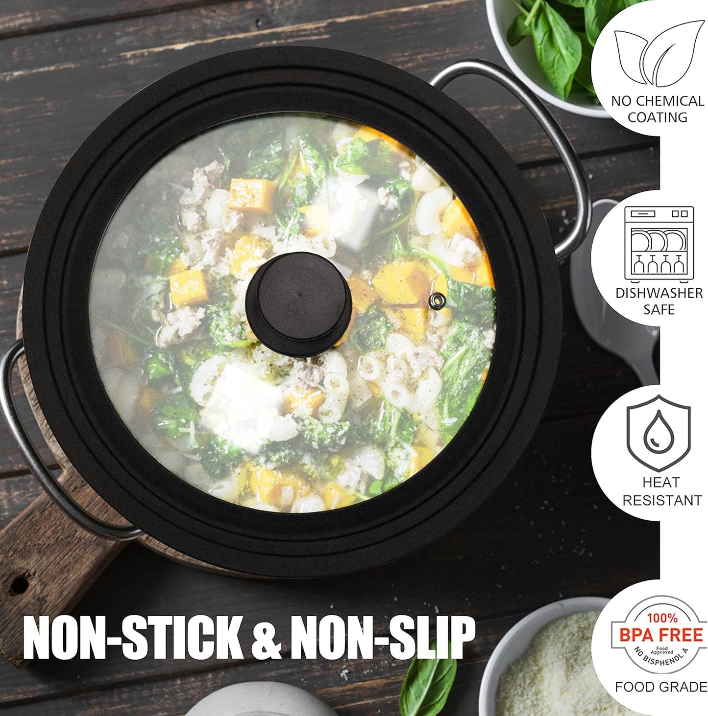 Anaeat Universal Pot Lid Replacement Knobs - Heat Resistant Silicone Pan Lid Holding Handles, Soft Non-Slip Knob for Kitchen Cookware Lid & Cover (2 Pack Black)