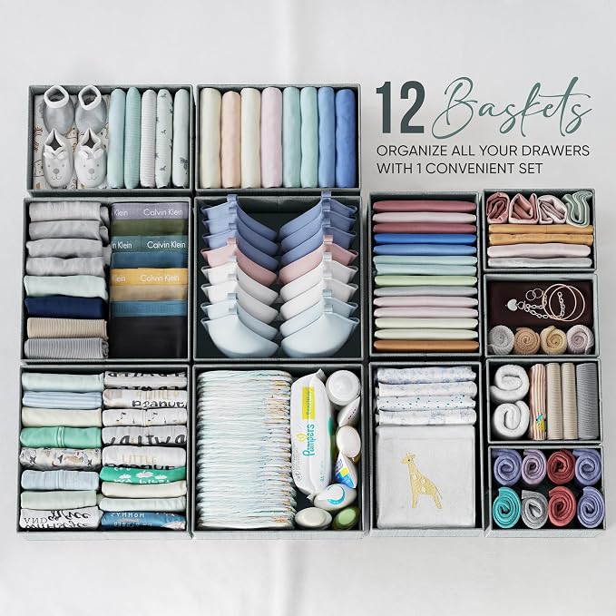 Drawer Organizer Clothes Set of 12 Grey - Image 3