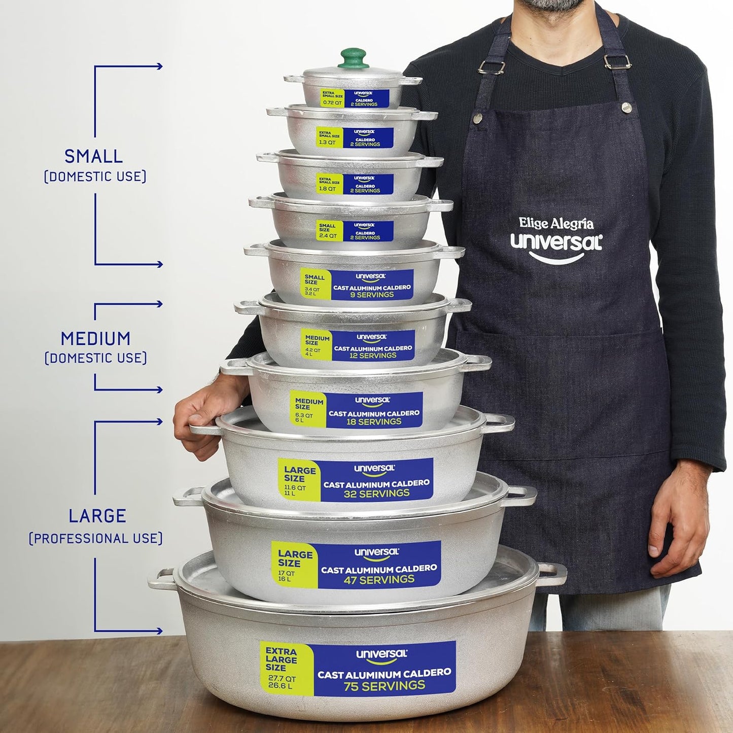 Universal (Professional Large) Caldero 47 Cups - 17 QT / 16 L, Stainless Aluminum Pot, Even Heat Distribution and Fast Cooking Dutch Oven Pot, Ergonomic Handles, Ideal for Rice, and French Fries