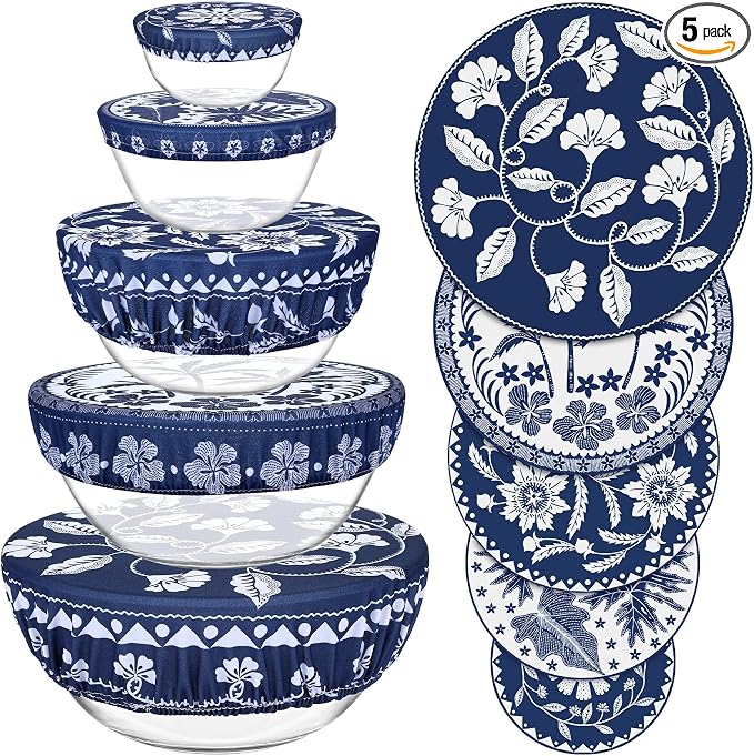 5 Pieces Bowl Covers Reusable, 5 Size Elastic Cloth Bowl Covers by Revahope