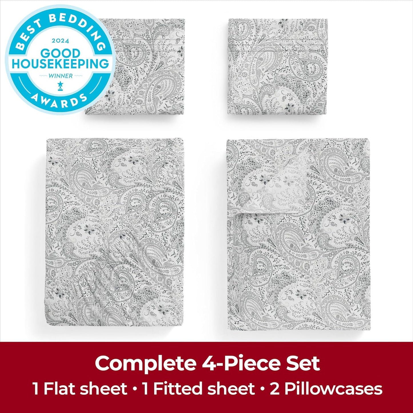 Mellanni Extra Deep Full Sheets - 4 PC Iconic Collection Bedding - Hotel Luxury, Ultra Soft, Cooling Bed Sheets - Wrinkle, Fade, Stain Resistant (Full, Paisley Gray)