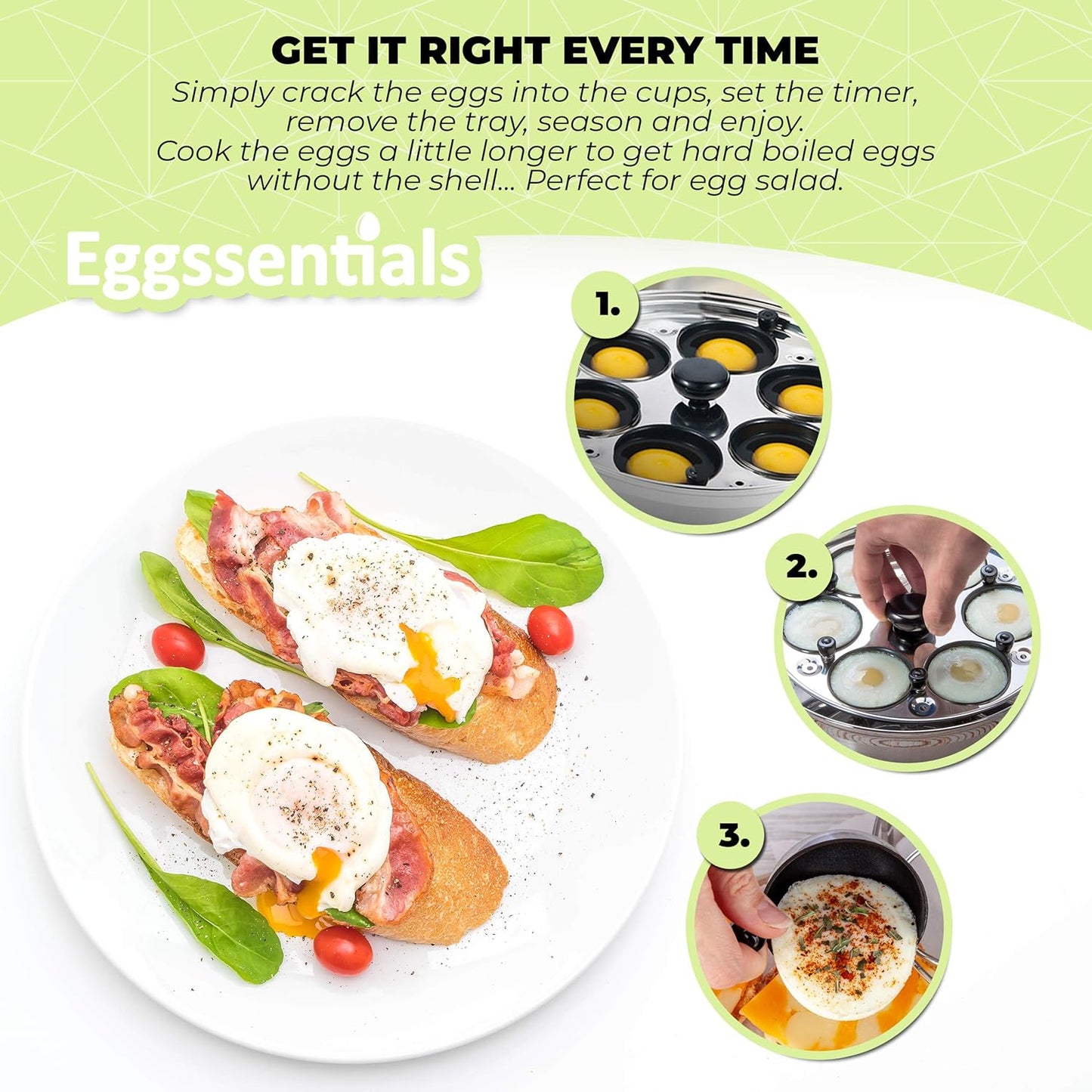 Eggssentials Egg Poacher Pan Nonstick Poached Egg Maker, Stainless Steel Egg Poaching Pan, Poached Eggs Cooker Food Grade Safe PFOA Free with Spatula, Egg Poachers Cookware