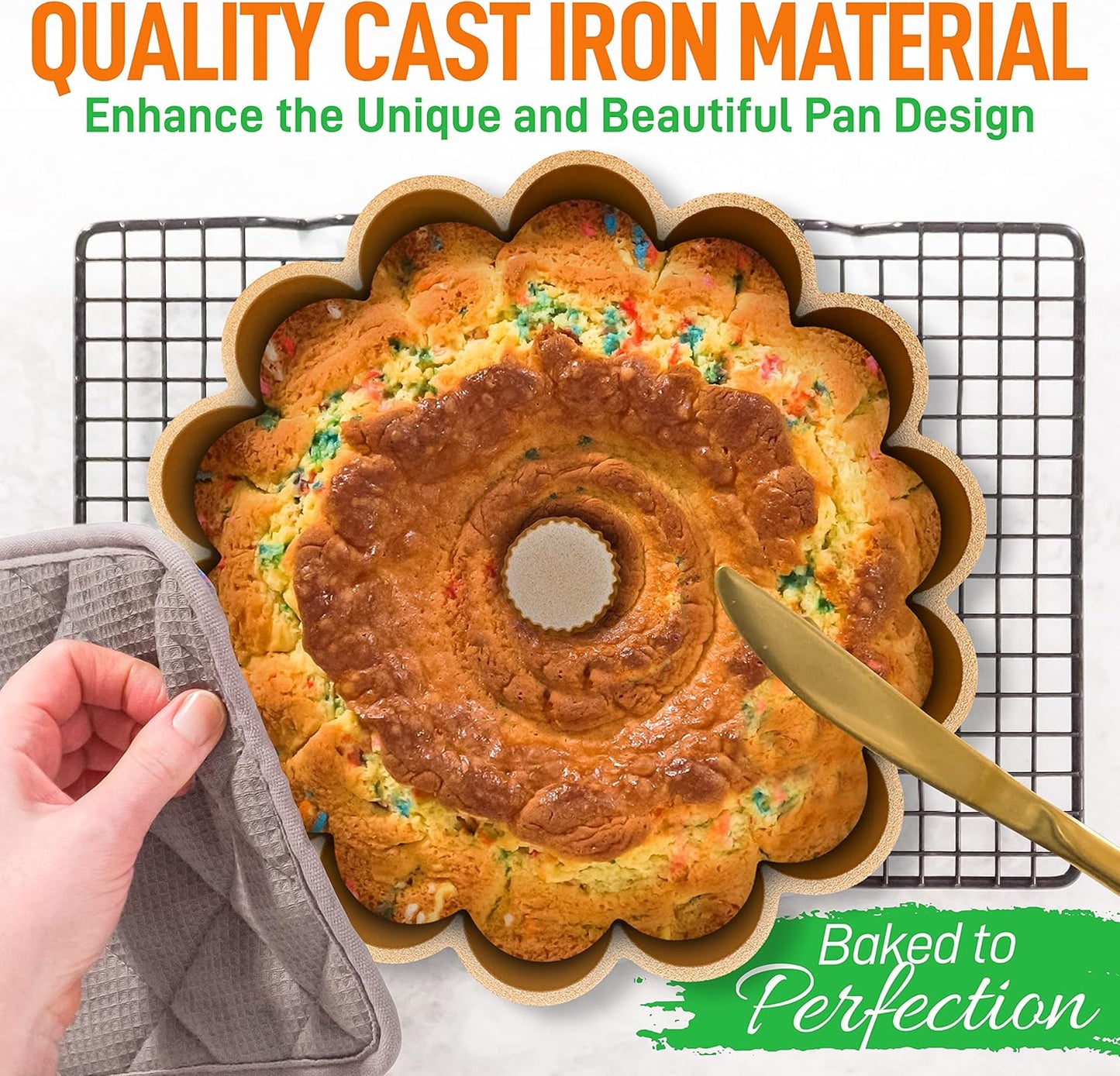 NutriChef 9 Inch Marquise Cake Pan, Thick & Heavy Cast Aluminum Bakeware Cake Mold for Cake with Fluted Easy-Release Edges for Uniform Browning & Baking, Nonstick Heat-Resistant Coating