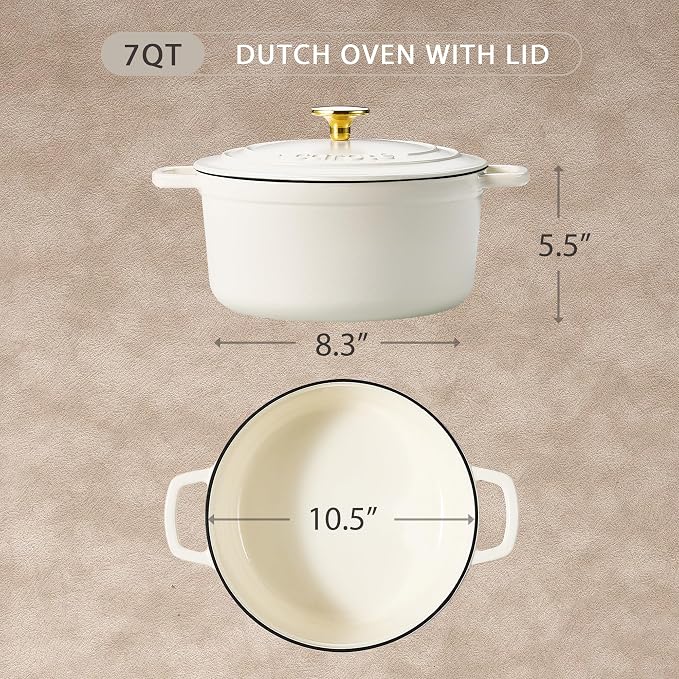 CAROTE 7QT Enameled Cast Iron Dutch Oven Pot - Image 2