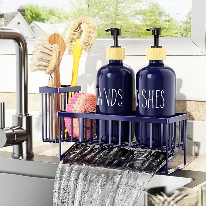 Cisily Navy Blue Kitchen Dish Soap Dispenser, 16 fl Oz Dual Kitchen Soap - Image 8