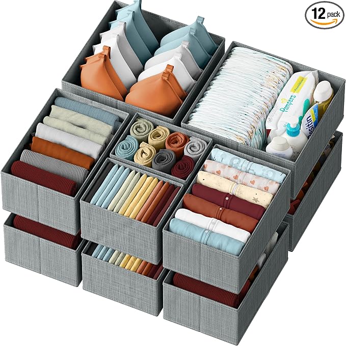 Drawer Organizer Clothes Set of 12 Grey by Neaterize