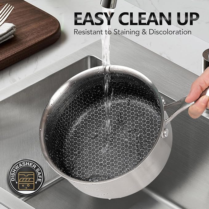MICHELANGELO Stainless Steel Saucepan Set 1QT & 2QT, Premium Triple Ply Sauce - Image 6