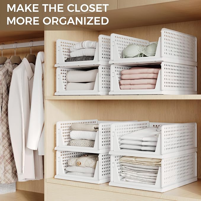 Pinkpum 6 Pack Closet Organizers Storage Bins, Stackable Plastic Drawer Basket - Image 4