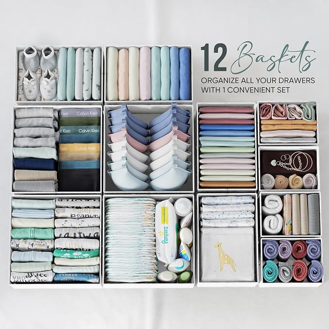 Drawer Organizer Clothes Set of 12 White-Grey - Image 3
