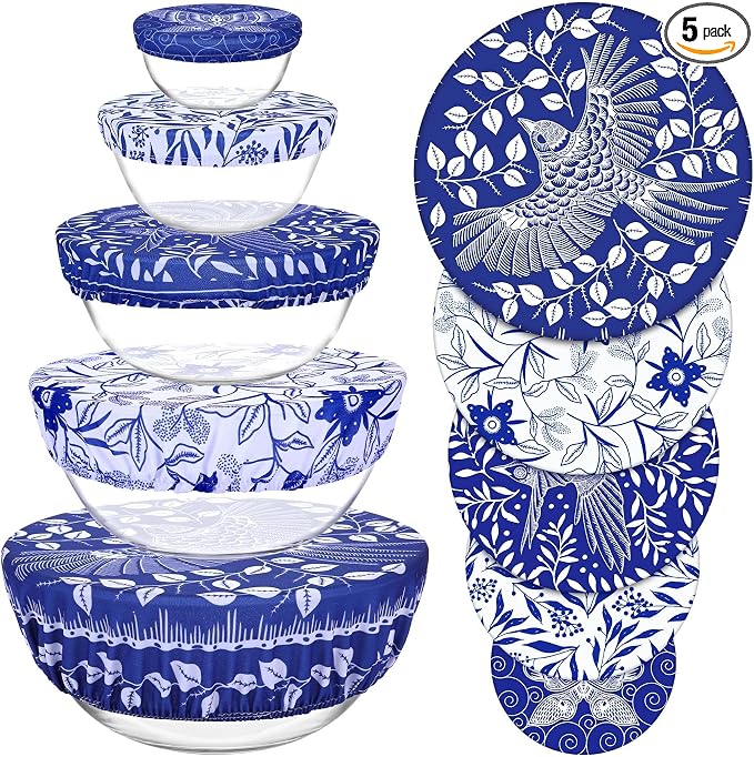 5 Pieces Bowl Covers Reusable, 5 Size Elastic Cloth Bowl Covers by Revahope