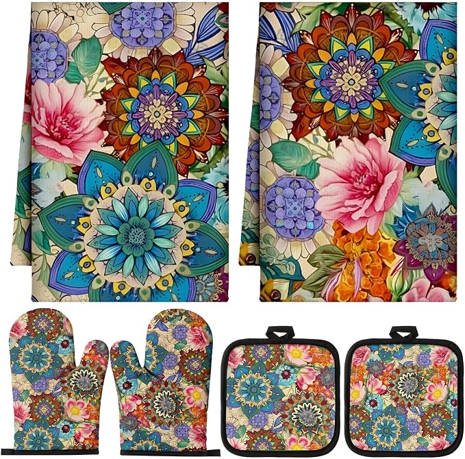 Jingmore 6 Pcs Kitchen Decor Set Accessory Farmhouse Kitchen Towels Pot Holders by Jingmore