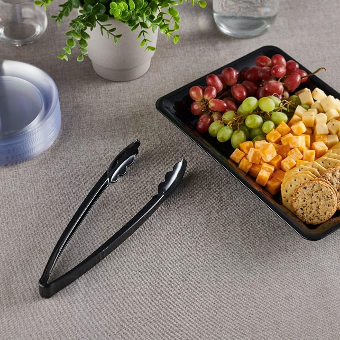 Plasticpro 12'' Serving Tongs Heavy Duty Reusable Kitchen and BBQ Black Serving - Image 3