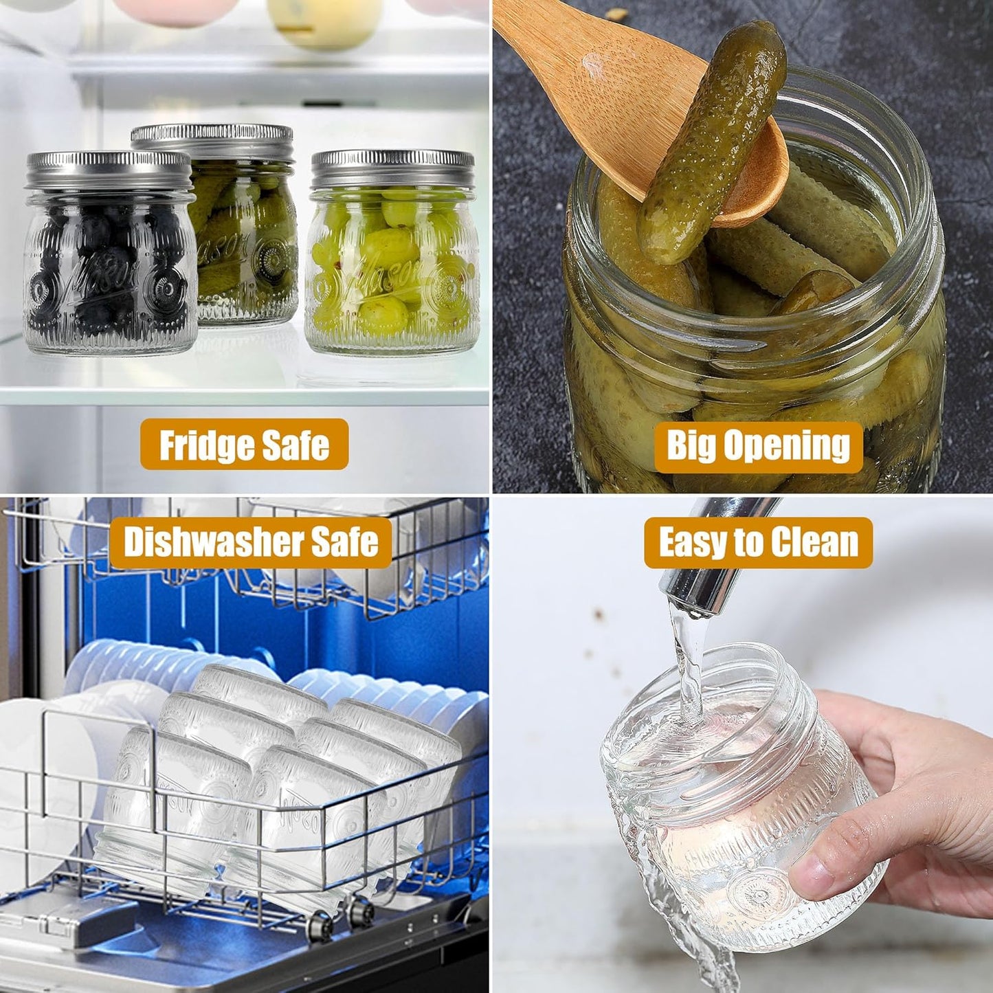 8 oz Mason Jars with Regular Airtight Lids - 24 Pack Small Mason Jars for Jam, Honey, Baby Foods, Overnight Oats, Spices, Herbs, Salads, Candles, Dessert, Party Favors, Half Pint Size Canning Jar