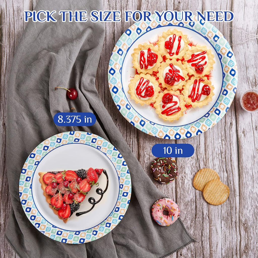 MUCHII Paper Plates 10 Inch, 120 Count Disposable Paper Plates Bulk, Soak and Cut Proof for Party,Picnic, Family Gatherings