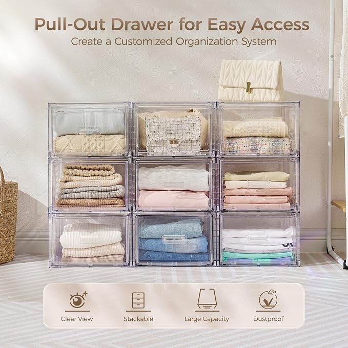 Vtopmart 4 Pack 18QT Clear Stackable Storage Drawers, Easily Assemble Closet - Image 3