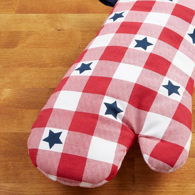 MARTHA STEWART Americana Star Gihgham Oven Mitt & Pot Holder Set, 100% Cotton - Image 3