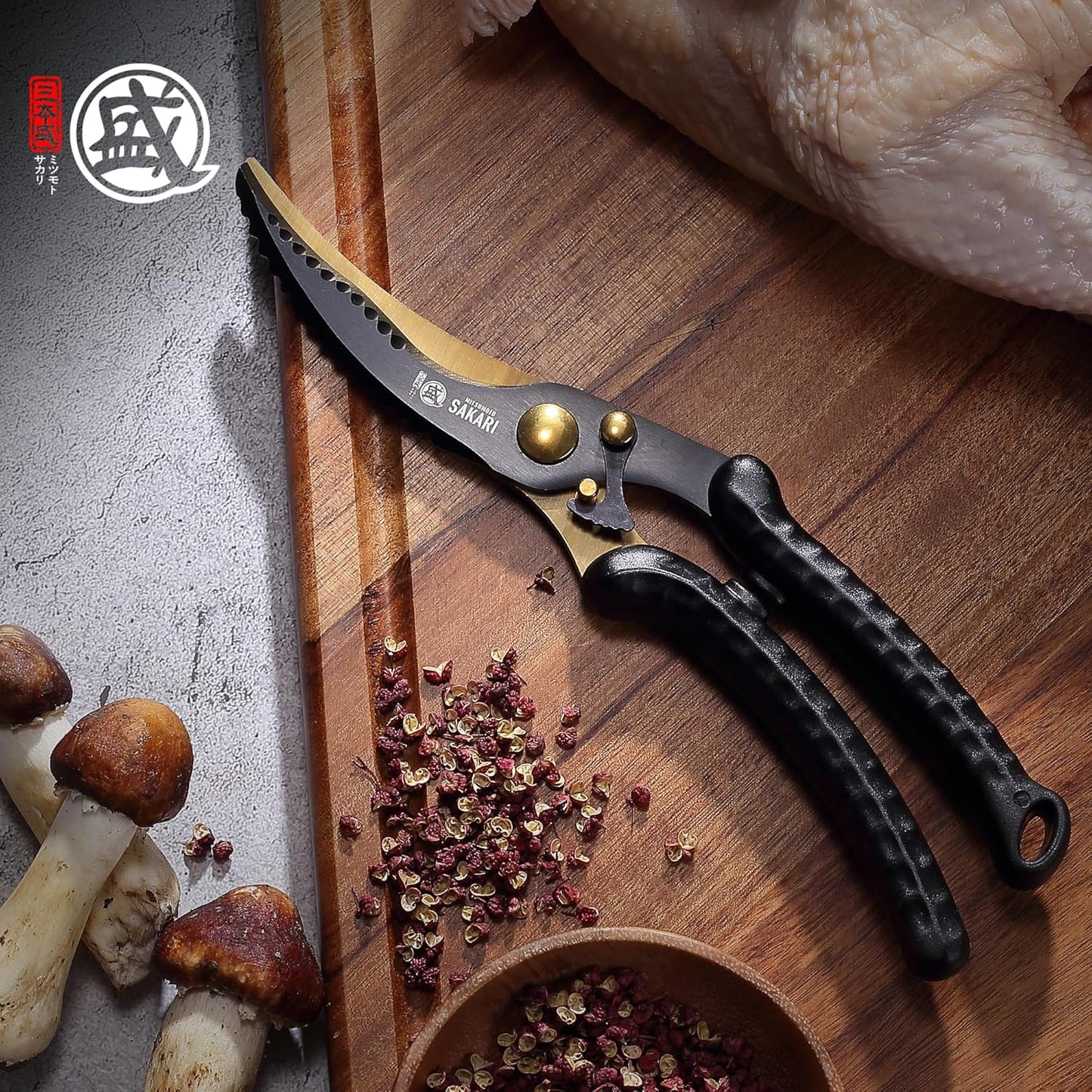 MITSUMOTO SAKARI Kitchen Scissors Heavy Duty, Poultry Shears Titanium Steel for Cutting Chicken Meat & Bones