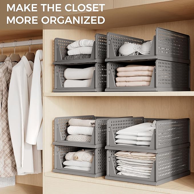 Pinkpum 8 Pack Closet Organizers and Storage Plastic Stackable Storage Bins - Image 5