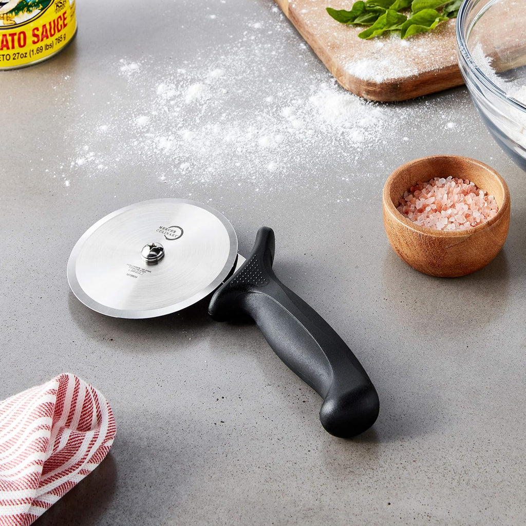 Mercer Culinary Millennia Pizza Cutter with Black Handle, 4 Inch Wheel, Stainless Steel