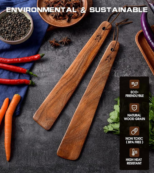 12 inch Teak Wooden Spatula for Cooking, Small Wood Flipper, Egg Scraper - Image 2