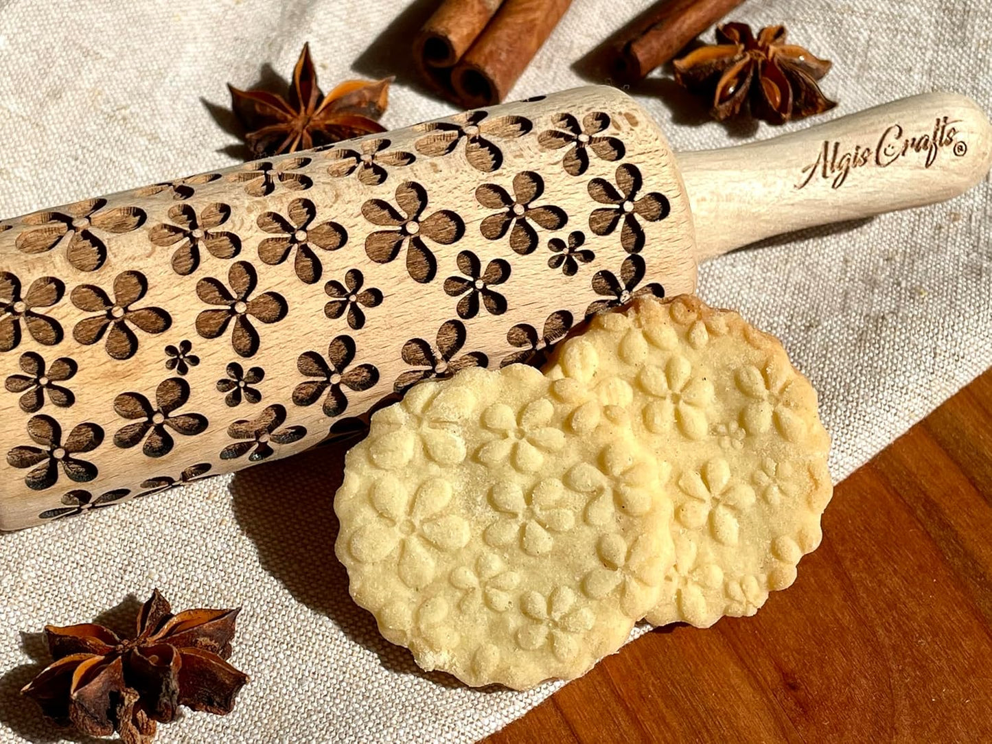 SUMMER 3 KID Rolling Pin SET. Wooden Laser Cut Mini Rolling Pins for cookies, play dough, salt dough or clay Butterfly, Music Flower by Algis Crafts