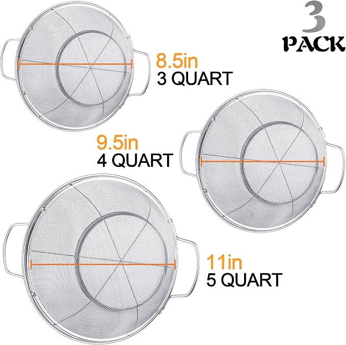 3 Pack 18/8 Stainless Steel Colander Sieves, Mesh Strainer Net Baskets - Image 4