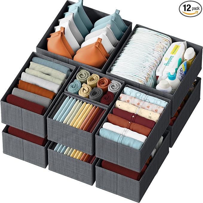 Drawer Organizer Set of 12 Dark Grey by Neaterize