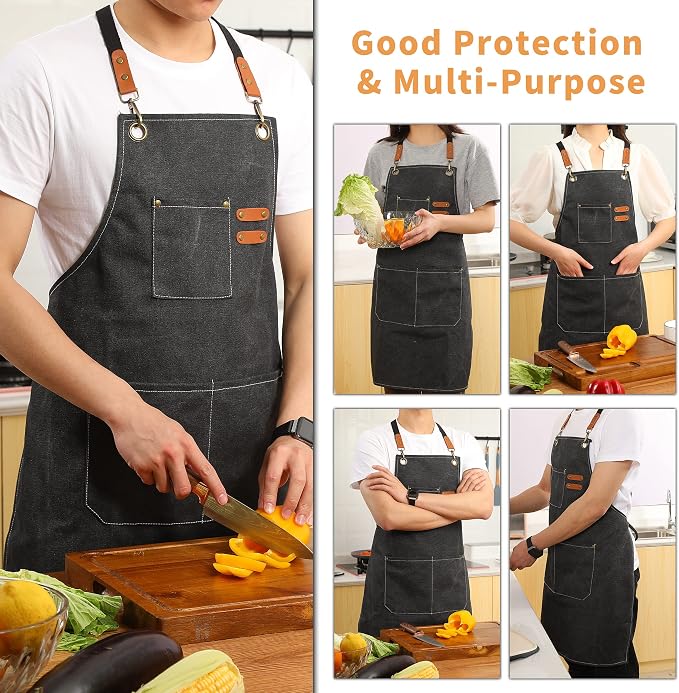 Tosewever Canvas Cross Back Chef Cotton Aprons - Image 6