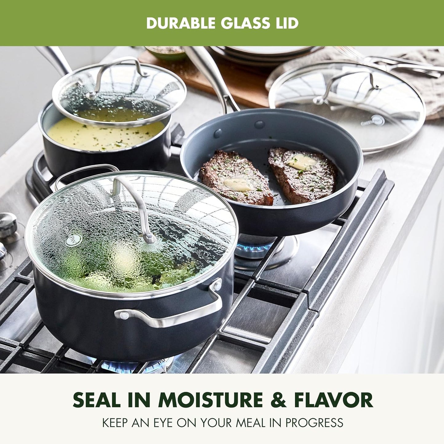 GreenPan 12 Piece Nonstick Swift Cookware Set, Ceramic PFAS-Free Pots & Pans with Lids, Dishwasher & Oven/Broiler Safe to 600F, Kitchen Cooking Set, Sauce, Saute, Stock, Frying Pans, Gray