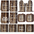 12 Pcs Farmhouse Kitchen Oven Mitts and Pot Holders Decor Sets 4 Wood Kitchen by Bencailor