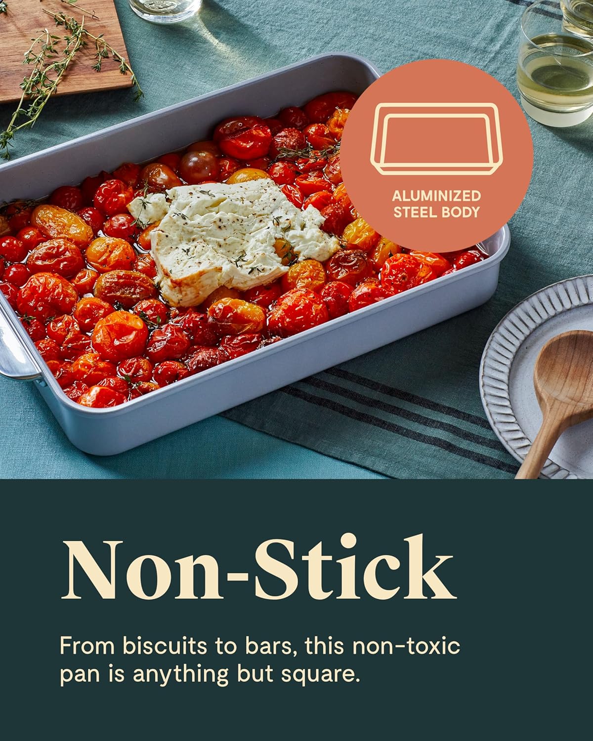 Caraway Non-Stick Ceramic 9”x13” Rectangle Pan Duo - Naturally Slick Ceramic Coating - Non-Toxic, PTFE & PFOA Free - Perfect for Brownies, Lasagnas, and More - Gray