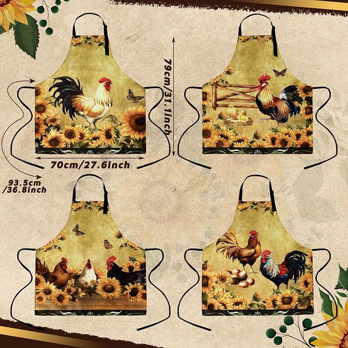 Geetery 4 Pcs Chicken Aprons for Women Rooster Print Apron Waterproof - Image 3