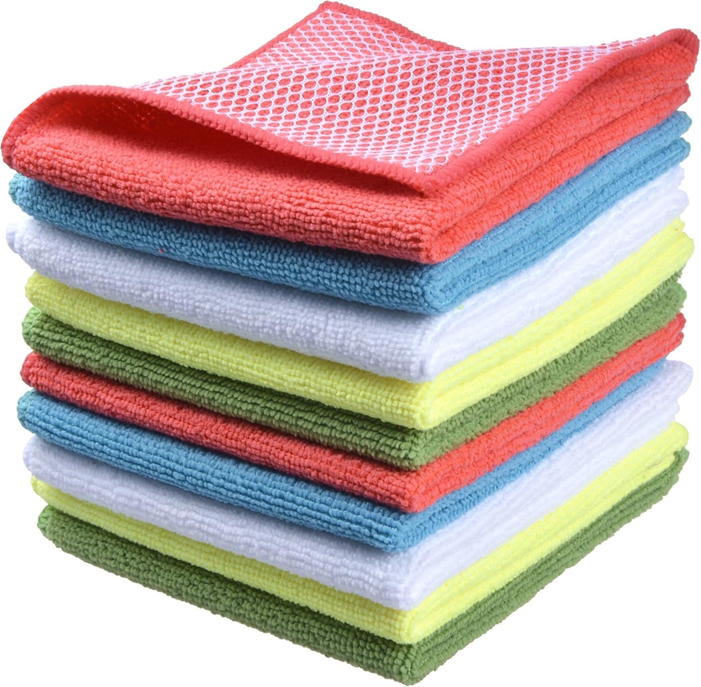 SINLAND Microfiber Dish Cloth for Washing Dishes Dish Rags Best Kitchen Washcloth Cleaning Cloths with Poly Scour Side 5 Color Assorted 12inchx12inch 10pack