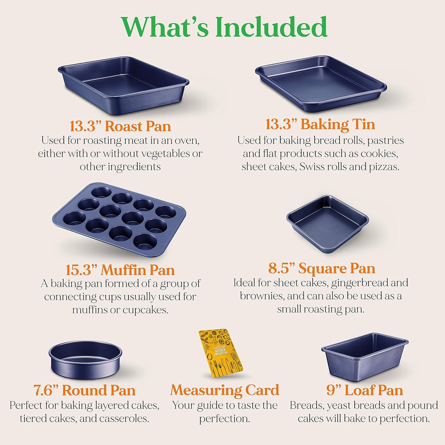 Non-Stick Kitchen Oven Baking Pans - Carbon Steel with Non-stick Blue Diamond Coating Inside & Outside, Commercial Grade Restaurant Quality Metal Bakeware, Dishwasher Safe - NutriChef NCBK6TRB