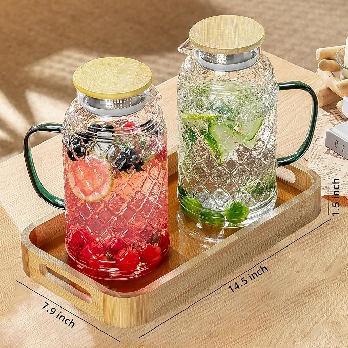 Buaic Glass Pitcher with Lid, 2 PACK 68 oz/2 Liter Vintage Water Pitcher With - Image 4