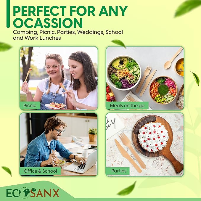 ECOSANX® 120 PCs Wooden spoons for eating, 6.5" Splinter Free small disposable - Image 4