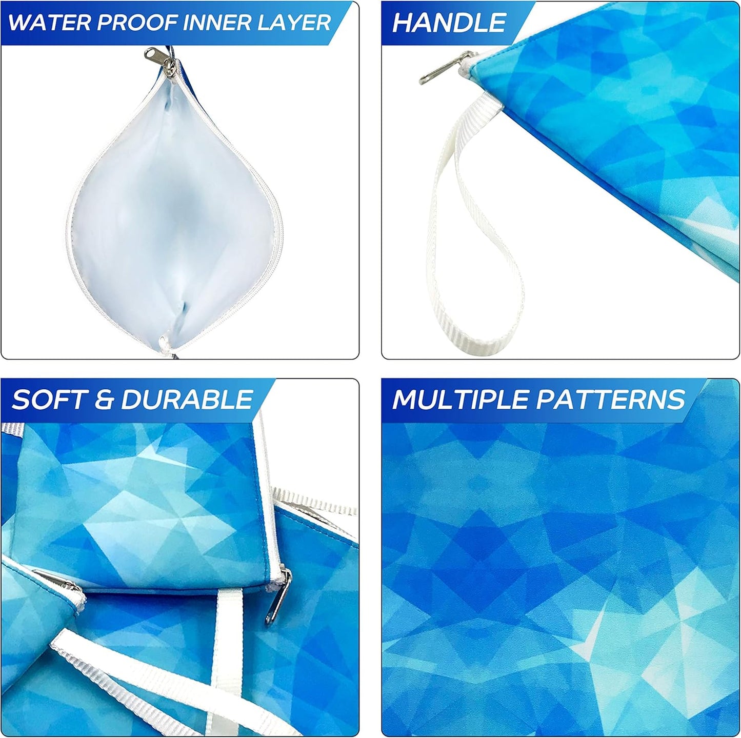 Nordic By Nature Reusable Sandwich Bag Snack Bags - Value Pack of 5 Dual Layer Lunch Baggies - Dishwasher Safe - Eco Friendly Cloth Wraps - Easy Open Zipper (Blue Ice)