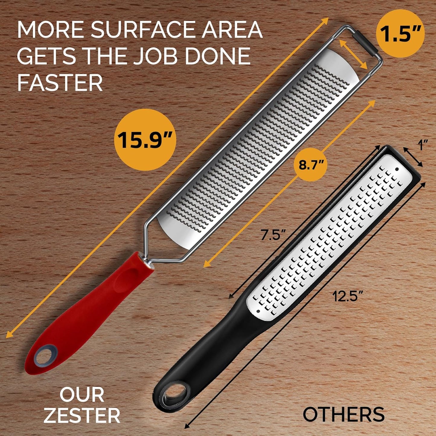 DESIGNED BY CHEFS ~ Premium Lemon Zester Grater With Perfectly Angled Teeth ~ Ideal for Citrus, Parmesan Cheese, Garlic, Vegetables and Fruits