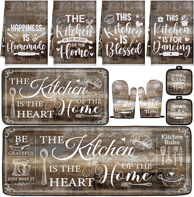 Fourluoo 10 Pcs Farmhouse Kitchen Decor and Accessories Set 4 Kitchen Towels 2 by Fourluoo