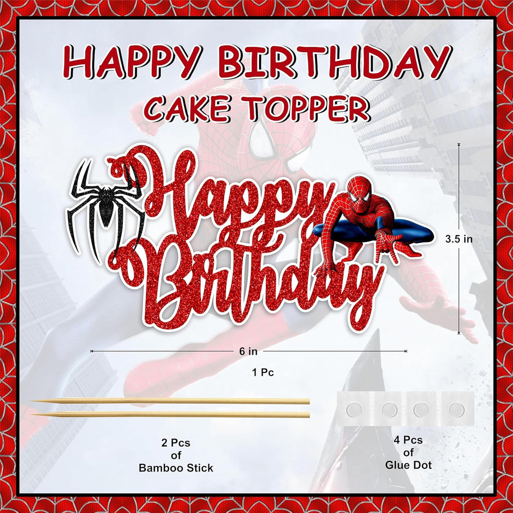 Spidrmn Happy Birthday Cake Topper – Superhero Cake Decoration for Boys, Party Supplies, Super hero-Themed Birthday, Spidr-Mn Party Accessory - Birthdays Decorations.