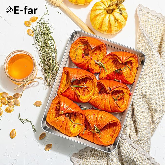 E-far 3 Pack Toaster Oven Trays, 9.4”x7.3” Stainless Steel Small Baking Cookie - Image 7