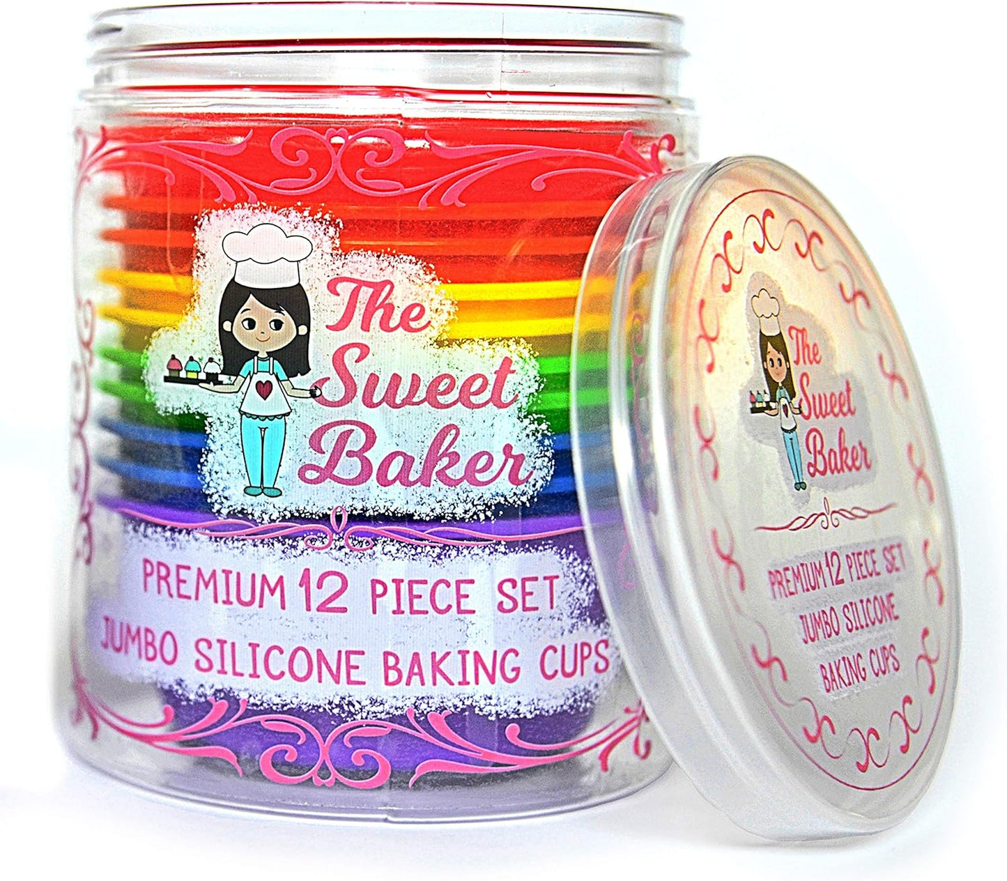 | Professional Jumbo Silicone Baking Cups | Premium 12 Piece Set | Reusable Cupcake Muffin Pans | BPA Free