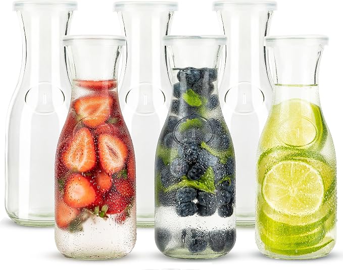 Glass Carafe Pitchers, by Kook, Mini Carafes- set of 6, Beverage Dispensers by Kook