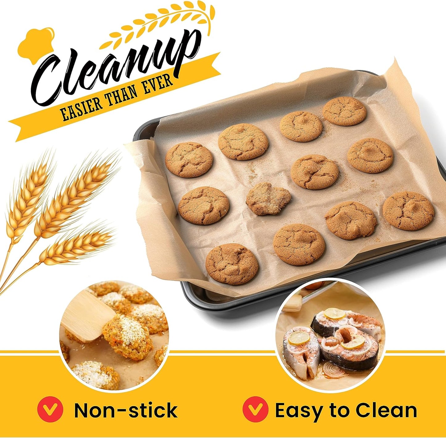 Unbleached Parchment Paper for Baking – 2-Pack 520 Sq.Ft Total - 15 in x 210 ft Baking Paper Roll with Cutter, Non-Stick Brown Parchment for Baking, Cooking, Grilling, Steaming by Baker’s Signature