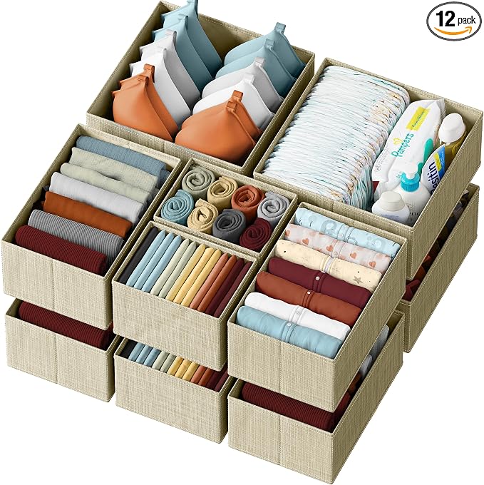Drawer Organizer Clothes Set of 12 Beige by Neaterize