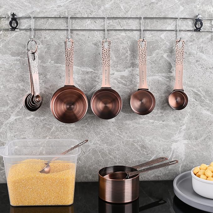 Copper Measuring Cups and Spoons Set, Metric & US Stainless Steel 5 Measuring - Image 8
