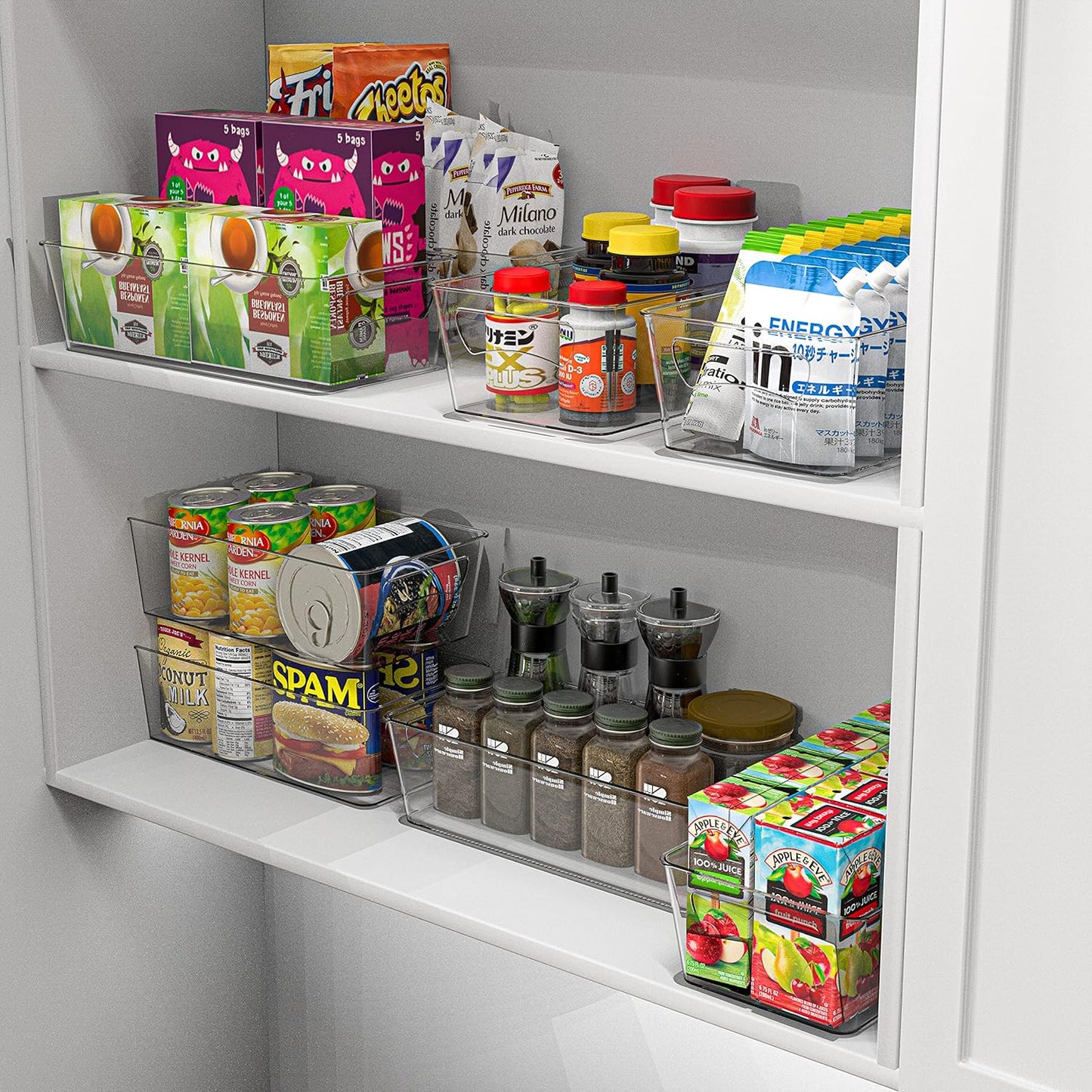 Simple Houseware Clear Storage Bins Organizer for Freezer / Fridge / Pantry, 12'' x 6.2'' x 3.4'', 4 Packs