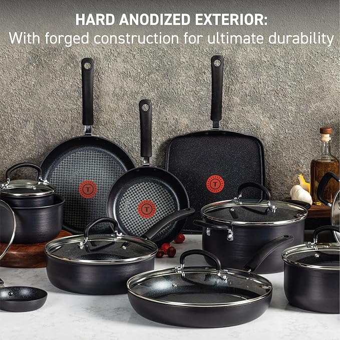 T-fal Ultimate Hard Anodized Nonstick Cookware Set 12 Piece, Oven Broiler Safe - Image 3