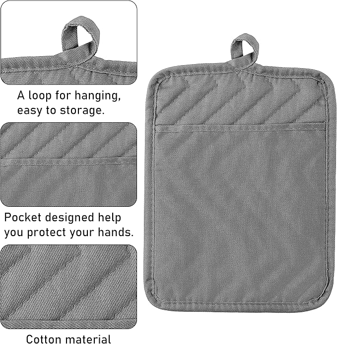 GROBRO7 6Pcs Cotton Oven Mitts and Pot Holders Set Durable Hot Pads Machine - Image 4
